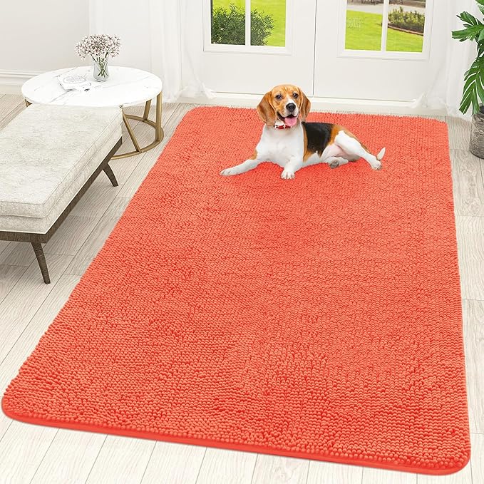 OLANLY Dog Door Mat for Muddy Paws 70x46, Super Absorbent Chenille Mud Mat | Coral, Absorbs Moisture and Dirt, Non-Slip Machine Washable Doormat, Quick-Drying Indoor Entryway Floor Carpet for Dogs