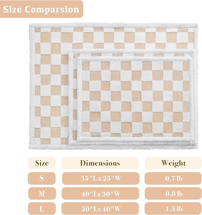 Ohocut Checkered Dog Blanket, Beige Khaki Jacquard Sherpa Blankets for Small Dog and Cats, Cute Aesthetic Style Fluffy Fleece Pets Blanket for Couch Protection Washable, 40"x50"