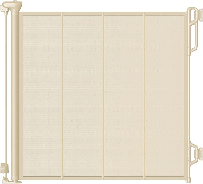 Spaceany Reinforced Retractable Baby Gate or Mesh Dog Gate,Easy to Use for Stairs, Doorways, Hallways, Indoor, Outdoor, Wide Pet Gate 33.5" Tall, Extends to 45" Wide, Cream