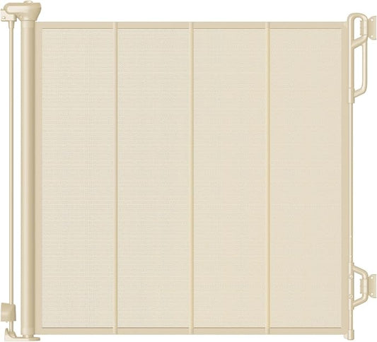 SPACEANY Reinforced Retractable Baby Gate or Mesh Dog Gate,Easy to Use for Stairs, Doorways, Hallways, Indoor, Outdoor, Wide Pet Gate 33.5" Tall, Extends to 55" Wide, Cream