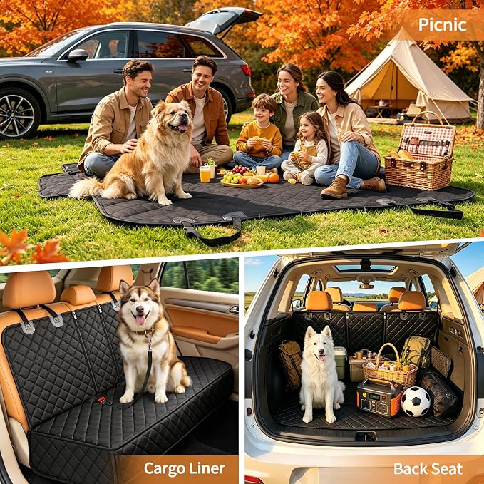 Yuntec Pet Car Seat Cover Back Seat Cover for Dogs Waterproof Dog Car Seat Cover Protector Scratchproof Durable Rear Seat Cover fits Middle Armrest for Cars Suvs Truck (57” Width) - Black