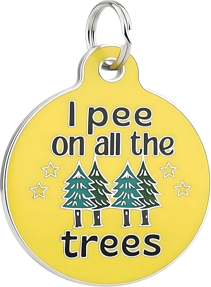 Bad Tags Personalized Dog and Cat ID Tags in 25+ Designs and 2 Sizes - 5 Lines of Custom Engraved Text - Funny Cute Personalized Pet Tags (I Pee On All The Trees, Large (1.25 inch))