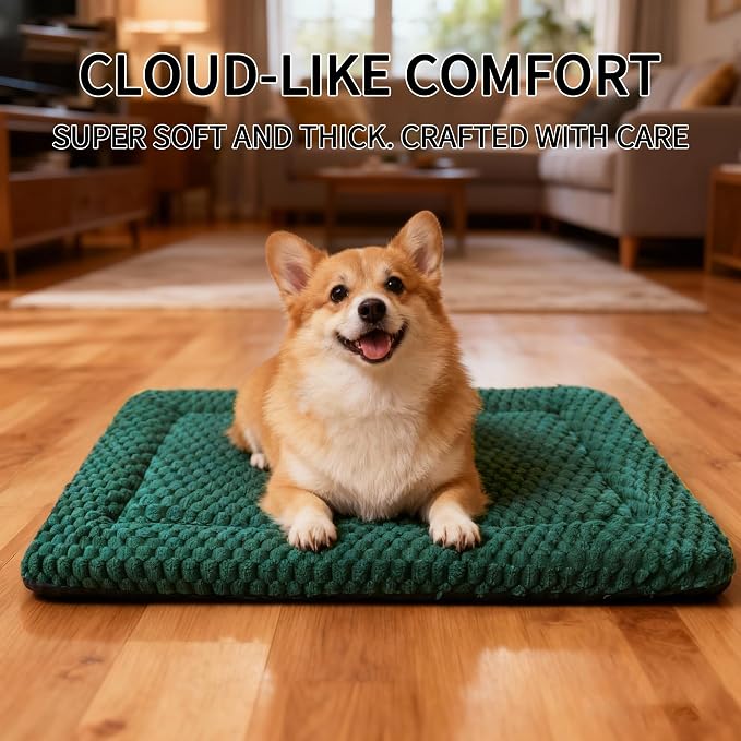 Dog Bed Mat - Dog Crate Pad - Reversible Mat for Pet Comfort - Soft Bed Crate Pads for All Seasons - Durable, Machine Washable Mat for Crates, Travel, and Home (Dark Green, 24" L*18" W*1.5" Th)