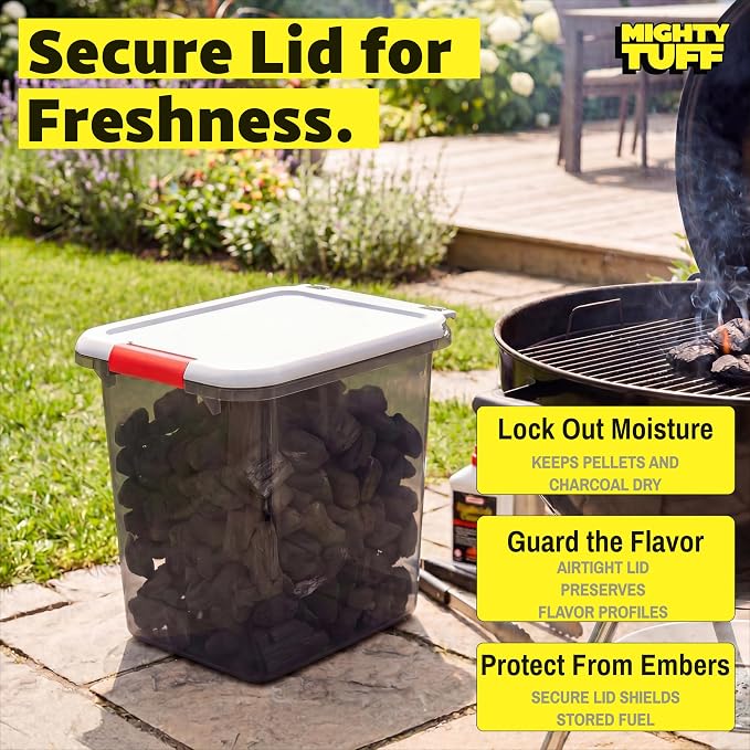 Mighty Tuff 20 lb Pellet Storage Container with Airtight Locking Lid | Durable container with locking latch helps keep wood pellets dry and organized for storage or pantry use.