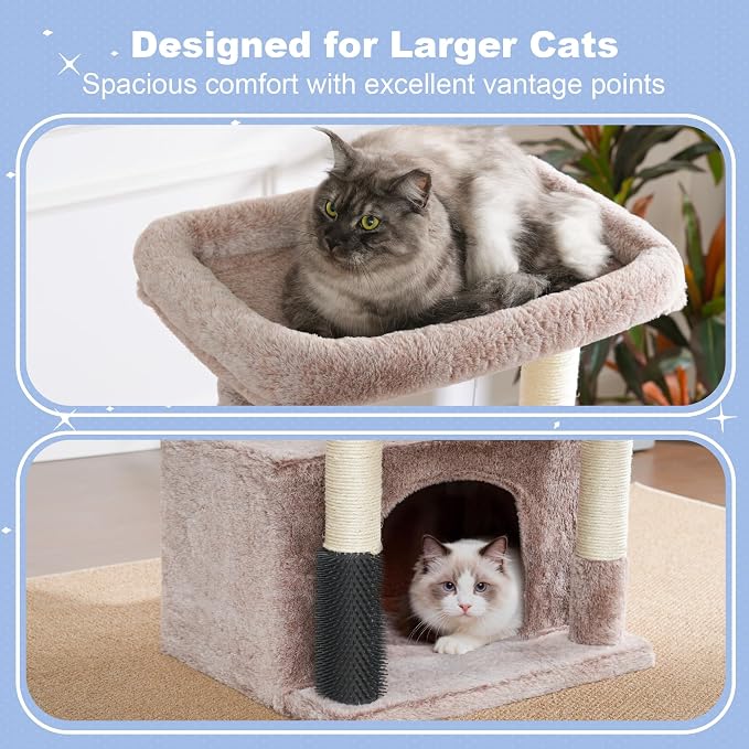 Hey-brother Cat Tree Tower with Extra Large Platform, Big Condo, MPJ070MU | 51.1 Inches Scratching Posts with 2 Cozy Hammocks, Self-Grooming Brush for Indoor Adult Cats, Maine Coon, Muchroom