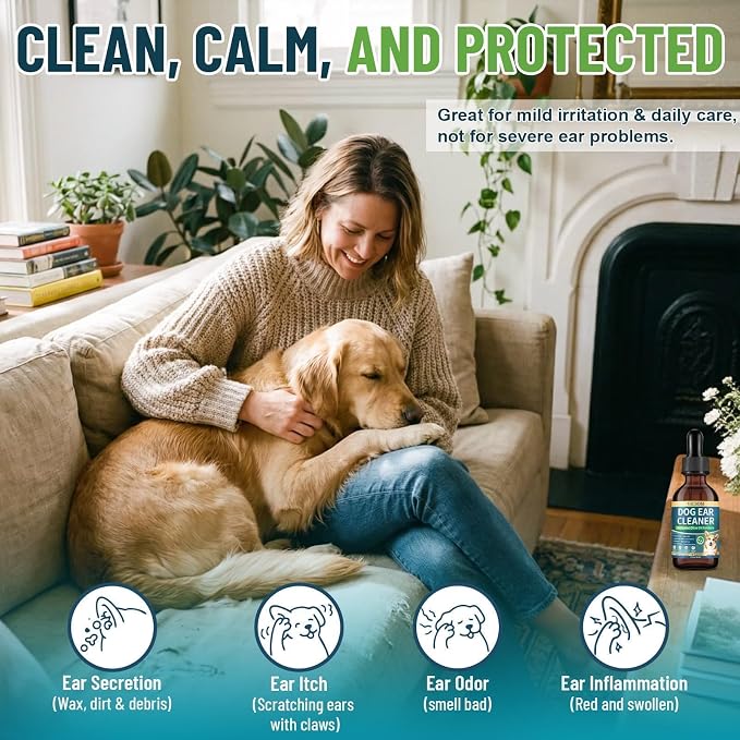 VICSOM Dog Ear Cleaner, Ear Drops for Dogs with Ozonated Olive Oil, 60 mL | Support Wax, Odor & Yeast Infection, Dog Ear Cleaning Solution Support Sensitive, Itchy Ears, Itch Relief
