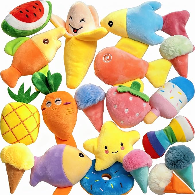 19 Pack Puppy Squeaky Dog Toys Set Plush Puppies,Cute Chew Pets Dog Toy with Squeakers for Small Dogs Playtime