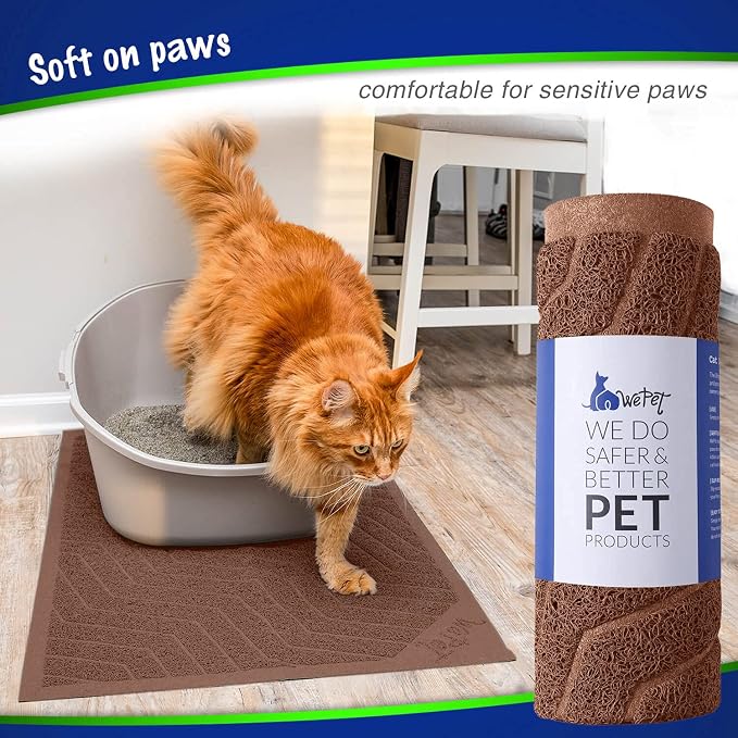 Cat Litter Box Mat U02.2, Kitty Premium PVC Pad, Durable Trapping Rug, Phthalate Free, Urine-Resistant, Scatter Control, L 35 x 23, Brown