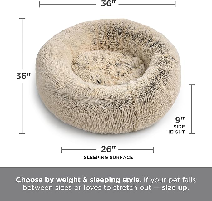Best Friends by Sheri The Original Calming Donut Dog Bed for Large Dogs up to 100 lbs, Shag Faux Fur, Denim Blue, 36" x 36"