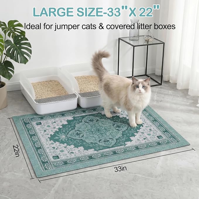 Glittme Cat Litter Mat, 33"x22" Non-Slip Washable Trapping Mat for Cats | Litter Trapping Mat With Thick PVC Coil To Catch Scatter, Soft On Paws And Waterproof Bottom To Protect Floors