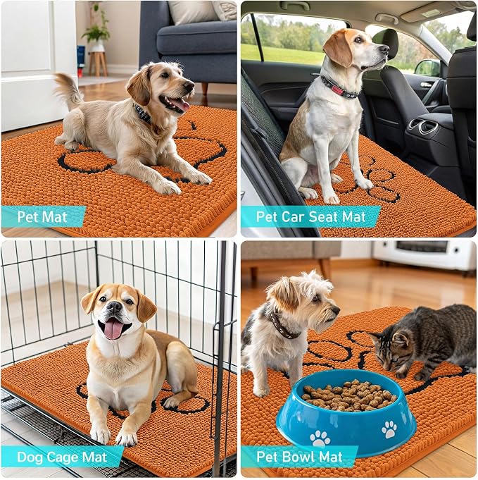 OLANLY Dog Door Mat for Muddy Paws 48x30, Paw Print Design Chenille Mud Mat | Clay, Super Absorbent, Traps Moisture and Dirt, Non-Slip Washable Doormat, Quick-Drying Indoor Entryway Floor Carpet for Dogs