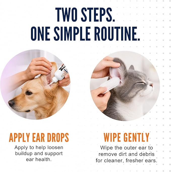 Dog Ear Cleaner Drops & Ear Wipes Kit – Advanced Pet Ear Cleaning Solution with Hypochlorous Acid, Helps Relieve Itchy Ears, Removes Wax & Odor, Gentle for Dogs & Cats