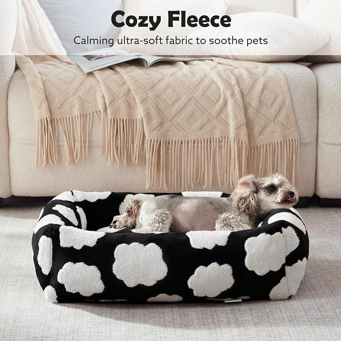 JOEJOY Medium Dog Bed Medium Size Dog, Rectangle Washable Orthopedic Pet Bed with Removable Zipper Cover, Cute Soft Calming Puppy Pet Bed with Jacquard Shaggy Plush & Non Skid Bottom