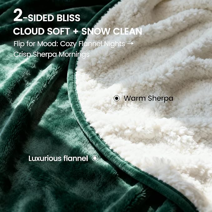 gogobunny Waterproof Bed Blanket, Reversible Sherpa Fleece Throw Blanket for Dog Puppy Cat, Furniture Cover Protects Bed Couch Sofa from Liquid Pee and Pet Fur (Forest Green, 90x108 inches)