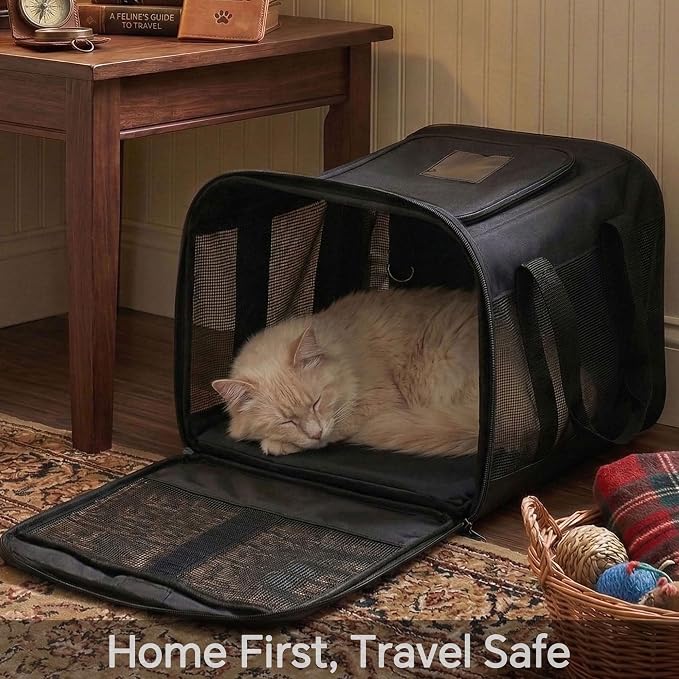 Conlun Cat Carrier Airline Approved, Soft-Sided Dog Carrier with Inner Safety Leash, Pet Transport Carrier for Small-Medium Cats Puppies up to 15 Lbs, Collapsible Travel Kitten Carrier Bag -Blue M