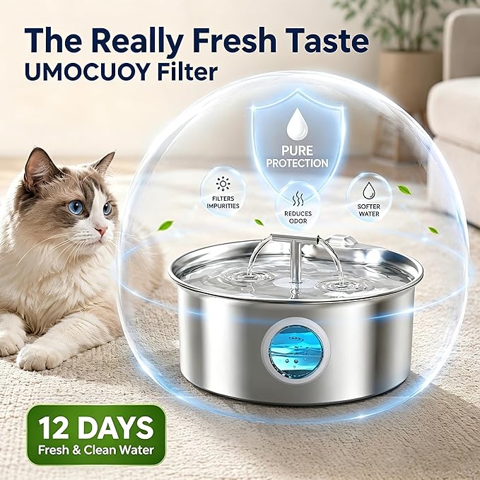 Cat Water Fountain Filter: 12 Pet Fountain Replacement Screen for Stainless Steel - 6 Carbon Filters & 6 Foam Filters - Suitable for Cat Water Fountain Stainless Steel S17
