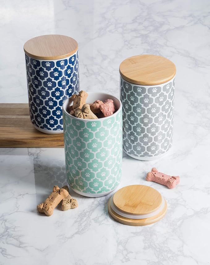 Bone Dry Lattice Pet Treat Jar with Bamboo Lid, Dishwasher Safe, Canister, 4x6.5, Aqua (Pack of 6)
