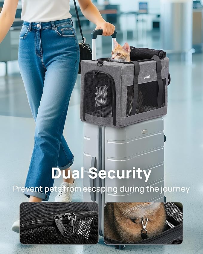 Pecute Airline Approved Cat Carrier, Pet Carrier Soft-Sided, Portable Dog Carrier with Stable Structure, TSA Approved Pet Carrier for Pets Less Than 12lbs, Cat Carrier Bag Suitable for Travel, Gray