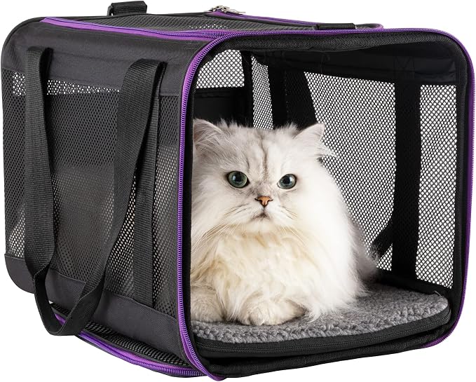 Soft Pet Carrier for Large and Medium Cats, 2 Kitties, Small Dogs. Easy to Get Cat in, Great for Cats that Don't Like Carriers (Black)