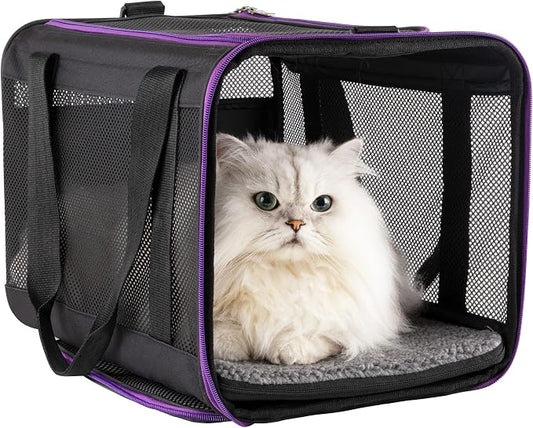 Soft Pet Carrier for Large and Medium Cats, 2 Kitties, Small Dogs. Easy to Get Cat in, Great for Cats that Don't Like Carriers (Black)