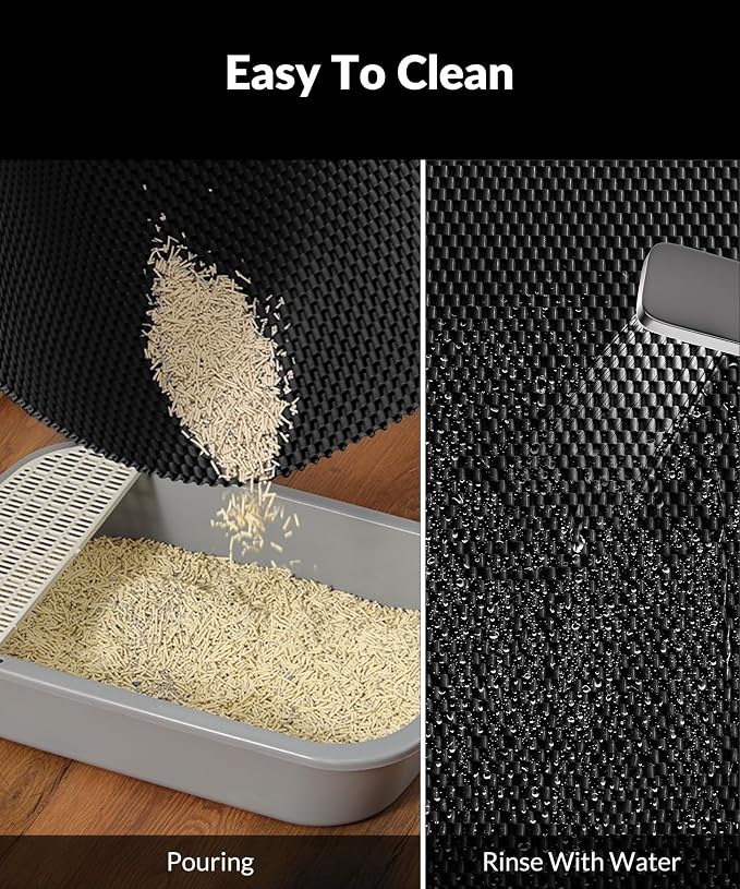Cooyes Cat Litter Mat - Cut to Fit Any Place, 23"x17" Litter Trapping Mat for Litter Box, Easy to Clean, Waterproof & Non-Slip Kitty Pad, Scatter Control to Protect the Floor (Black)