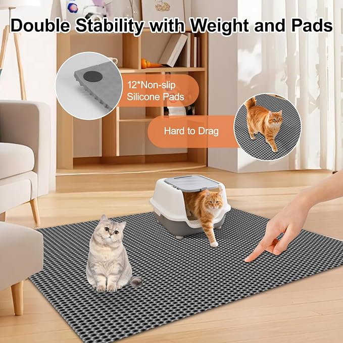 XL Extra Large Cat Litter Box Trapping Mat with Honeycomb Catcher for Indoor Kitty 36x30 Inch, Waterproof and Washable Easy Clean, Anti Tracking from Paws Mess Free, Heavy-duty Non slip