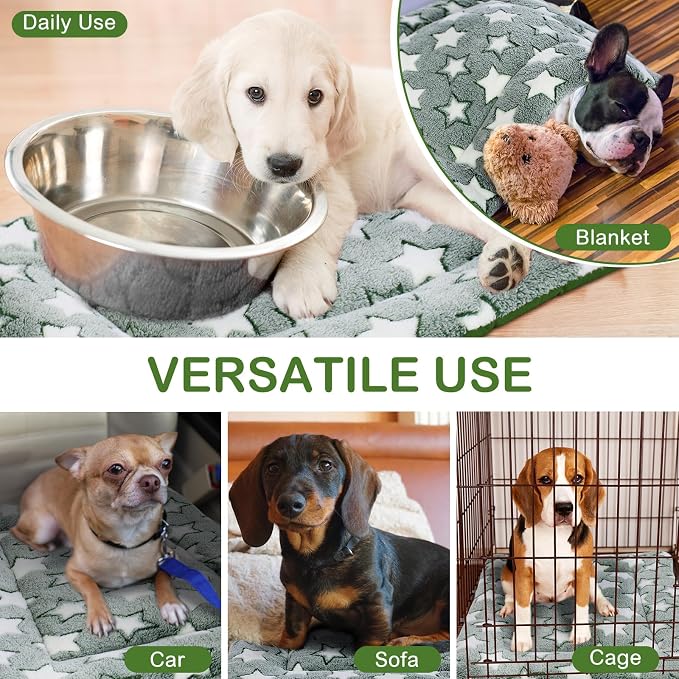 4 Pcs Dog Crate Pads Soft Warm,20 x 30 x 1.6 Inch,Star,Green | Ultra Soft Warm Washable Anti-slip Kennel Bed Mat for Pets,Reversible Replaceable,for Small Medium Large Dogs and Cats