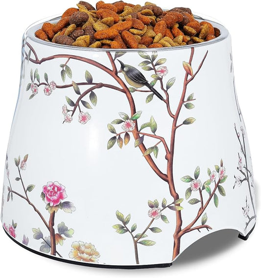 Ceramic Dog Bowl 7 inch Height for (30-55lbs) Medium Size Dogs Includes Food-Grade 304 Stainless Steel Bowls Non-Slip 3.8 Cups(860ml) Bowl Feeder in an Artful and Design (White)