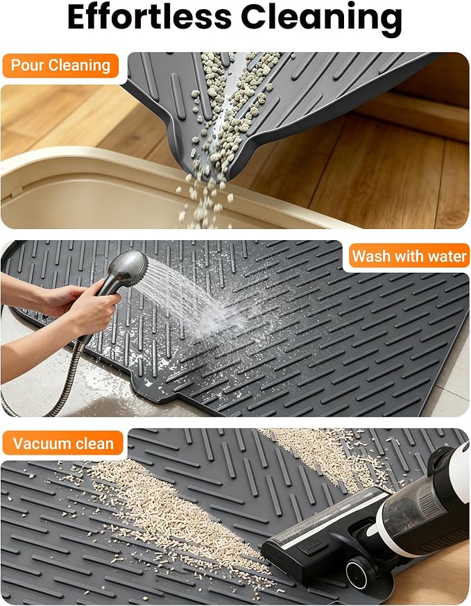 Cat Litter Mat, 47" x 37" Extra Large Cat Litter Box Mat, Silicone Waterproof Litter Trapping Mat for Scatter Control Soft on Kitty Paws Non-Slip Easy to Clean (Dark Grey) | Waterproof Litter Trapping Mat for Scatter Control, Soft on Cat Paws Non-Slip ...