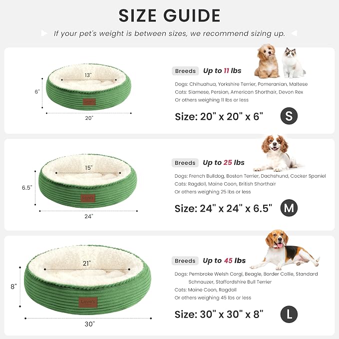Love's cabin Round Donut Cat and Dog Cushion Bed, 30in Pet Bed for Medium or Large Dogs, Anti-Slip & Water-Resistant Bottom, Soft Durable Fabric Pet Beds, Washable Calming Cat Bed, Light Green