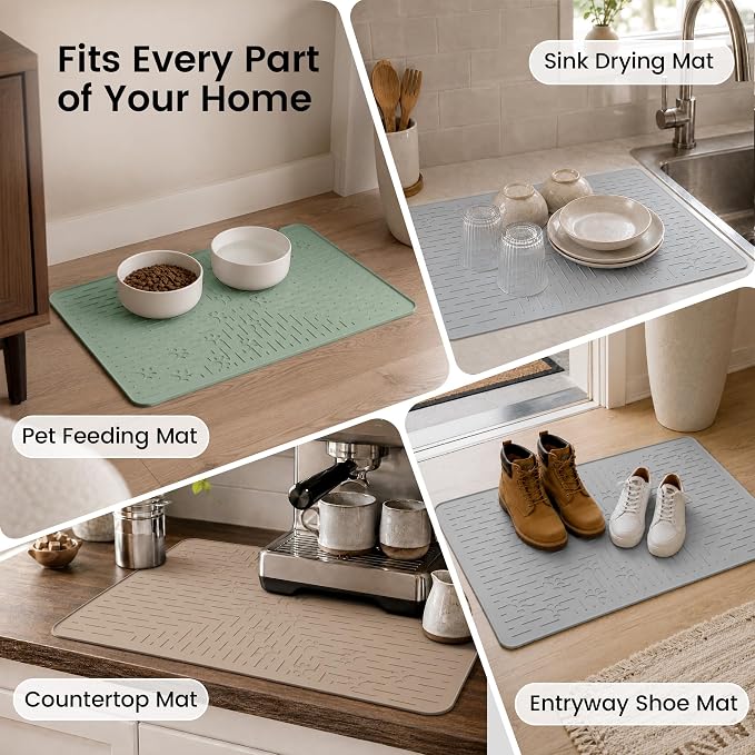 OHMO Cat Litter Mat 23.5x16 Silicone Trapping Mat Sage Green | for Kitty Litter Box, Easy Clean, BPA Free Rubber, Center Litter Collection, Easy Pour-Back, Waterproof, Odor-Resistant