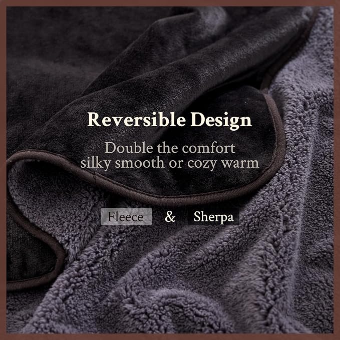 Waterproof Blanket for Bed - King Sized (80"x90") Plush Water Proof Blanket to Protect Furniture, Stain Resistant, Leak-Proof, Double-Sided Flannel & Sherpa Fleece, Reversible Black & Grey