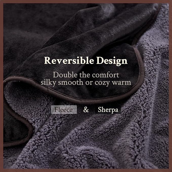 Waterproof Blanket (60"x80") for Bed, Couch, Sofa - Plush Throw Blanket to Protect Furniture, Stain Resistant, Leak-Proof, Double-Sided Flannel & Sherpa Fleece, Reversible Black & Grey
