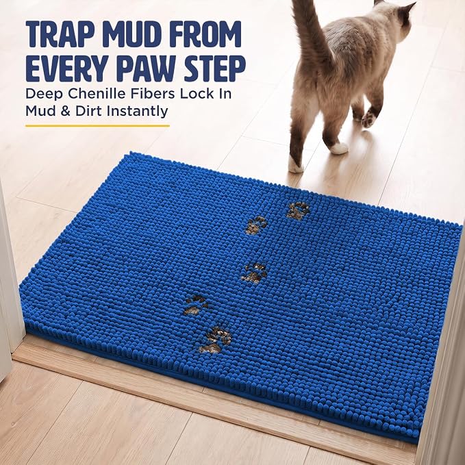 Muddy Mat® | Large Cat Litter Mat 36"x60", Litter Trapping Mat, Super Absorbent Scatter Control, Soft on Paws, Slip Resistant Washable Litter Mat, Traps Litter, Protects Floors, Navy Blue