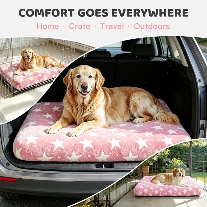 Orthopedic Dog Bed for Large Dogs with Removable Washable Cover(Pink Star, 35.0" L x 23.0" W x 3.2" Th)