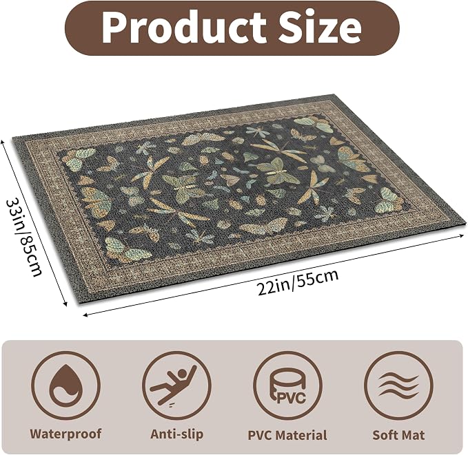 Cat Litter Mat 33" x 22" for Litter Box, Non-Slip Washable Floor Mat with Litter Trapping Design, Scatter Control for Cats and Kittens, Black