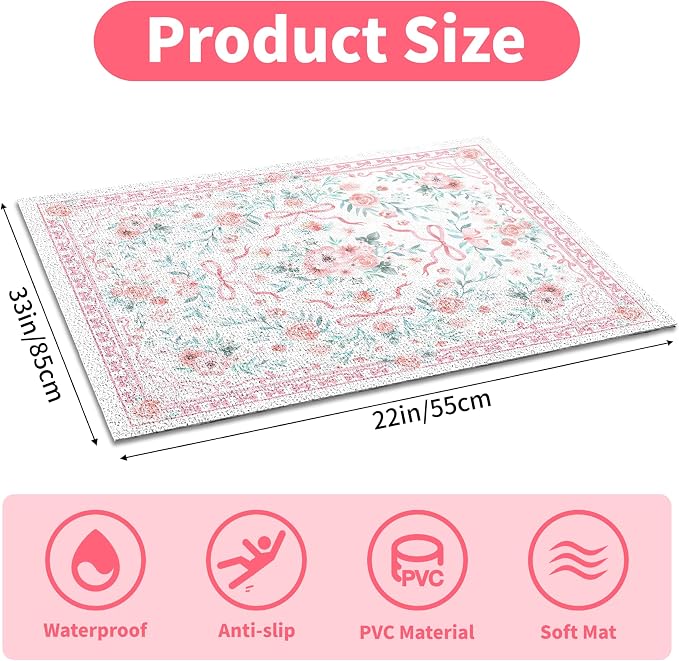 Cat Litter Mat 33" x 22" for Litter Box, Non-Slip Washable Floor Mat with Litter Trapping Design, Scatter Control for Cats and Kittens, Pink