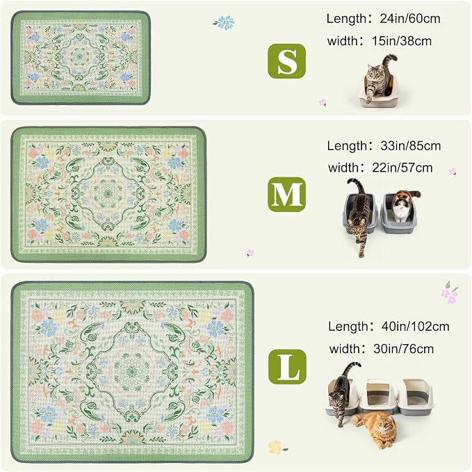 Unicorn Catcher 33X22in 2packCat Litter Mat Machine Washable Soft 3D Air Mesh Litter Box Rug Non-Slip Backing Quick Dry Scatter Control for Paws,Bean Green