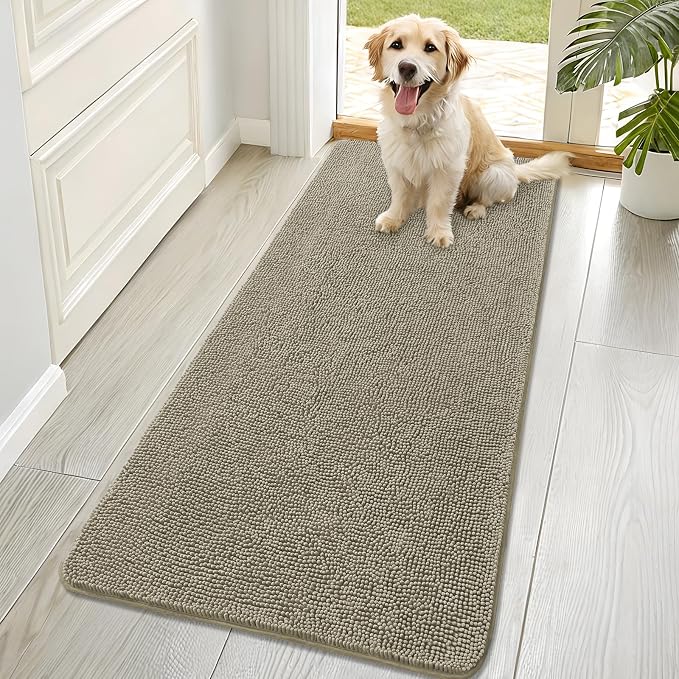OLANLY Dog Door Mat for Muddy Paws 70x32, Super Absorbent Chenille Mud Mat | Warm Taupe, Absorbs Moisture and Dirt, Non-Slip Machine Washable Doormat, Quick-Drying Indoor Entryway Floor Carpet for Dogs