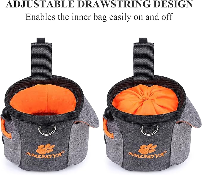 AMZNOVA Dog Treat Pouch Treatnow Dog Treat Bag, 3 Cups, Heather Black | Training Pouch with Waist Belt & Clicker for Training & Walking, Waist Clip On Snack Fanny Pack for Pet