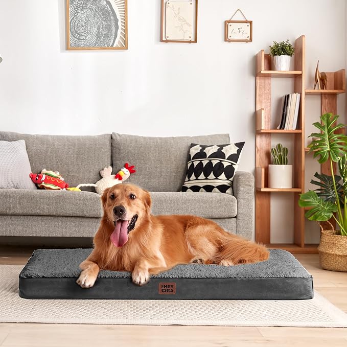 EHEYCIGA Orthopedic Dog Bed Large with Removable Washable Cover, Grey, 36IN | Egg Crate Foam Support, Durable Oxford fabric, Non-Slip Bottom, Machine Washable, Soft Waterproof Plush Pet Bed Mat For Crate