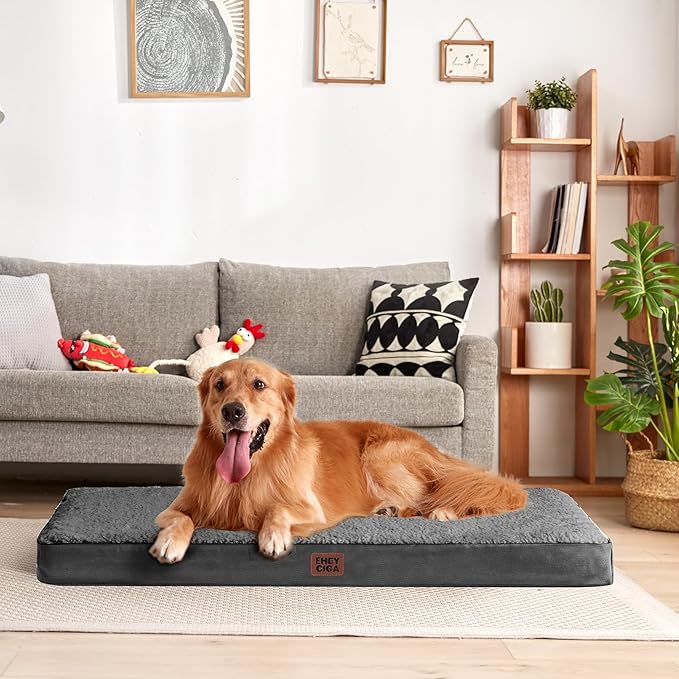 EHEYCIGA Orthopedic Dog Bed with Removable Washable Cover, Grey, 30x20 | Egg Crate Foam Support, Durable Oxford fabric, Non-Slip Bottom, Machine Washable, Soft Waterproof Plush Pet Bed Mat For Crate