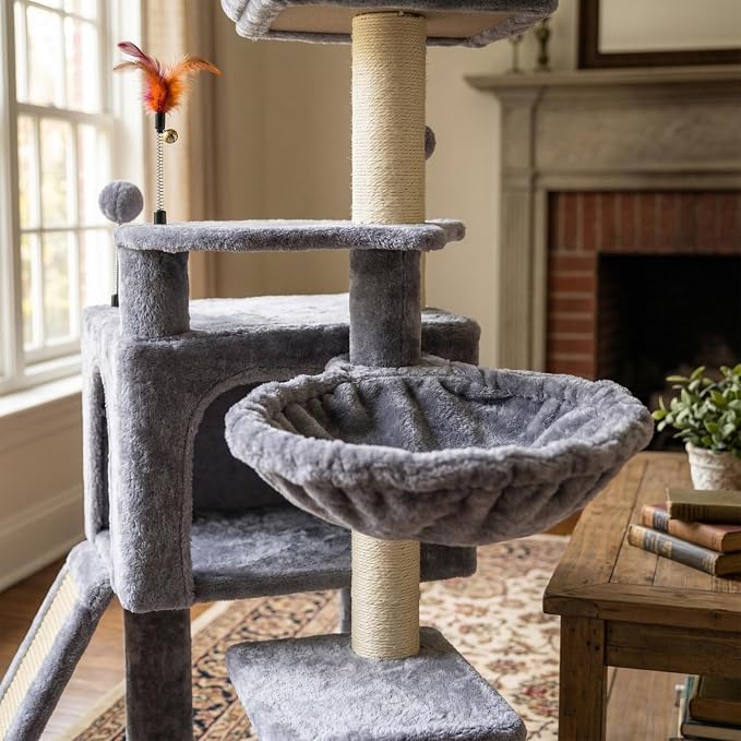 AIWIKIDE Cat Tree Has Scratching Toy with A Ball Activity Centre Cat Tower Furniture Jute-Covered Scratching Posts (Grey, 36.6'')