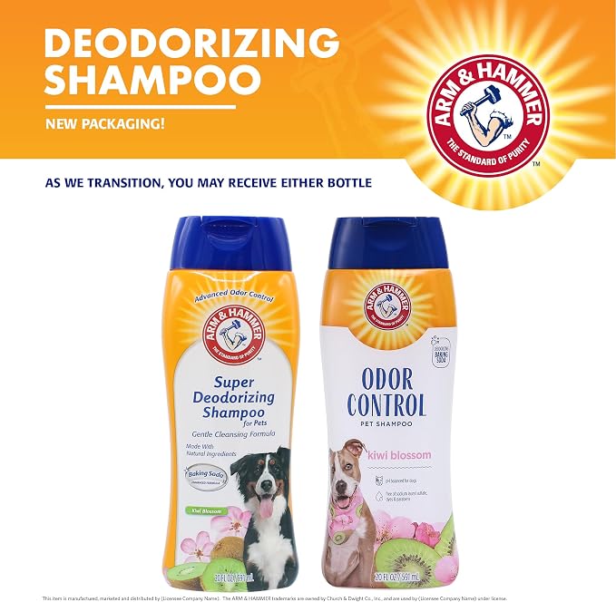 Arm & Hammer Deodorizing Dog Shampoo, Kiwi Blossom, 20 Fl Oz, 2-Pack | Tearless, moisturizing baking soda formula for sensitive skin, safe for dogs and puppies during regular baths