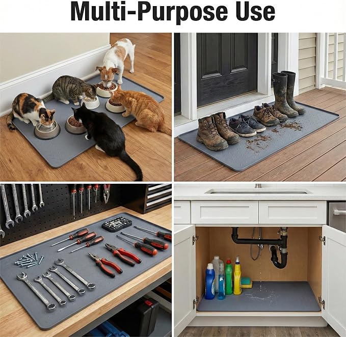 XL Cat Litter Mat: Premium Silicone Waterproof Litter Box Mat with 0.63" High Raised Edges - Non-Slip, Easy to Clean, Soft on Paws Floor Protector for Scatter Control