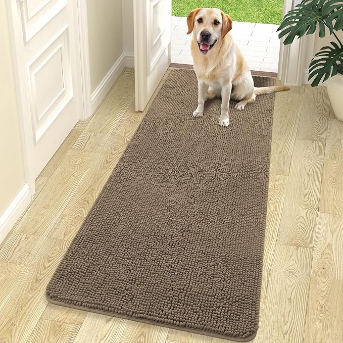 OLANLY Dog Door Mat for Muddy Paws 70x24, Super Absorbent Chenille Mud Mat | Tan, Absorbs Moisture and Dirt, Non-Slip Machine Washable Doormat, Quick-Drying Indoor Entryway Floor Carpet for Dogs
