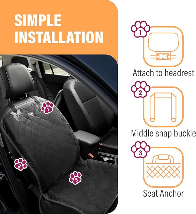 Active Pets Dog Car Seat Cover, Waterproof Front Seat Protector for SUV Truck Sedan, Pet Safety Travel Comfort System with Universal Fit, Pink
