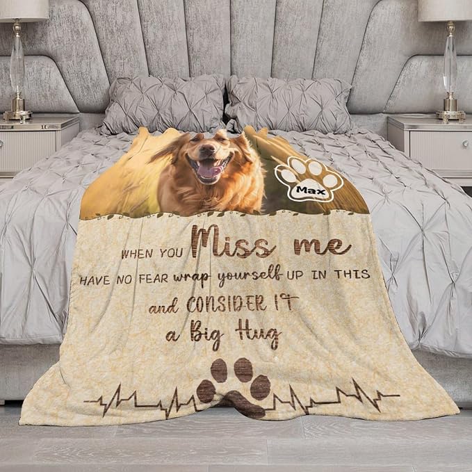 Artsadd Personalized Dog Photo Blanket, Custom Dog Memorial Throw Blanket, 40x50 inches, White, Fleece, Casual, Pet Memorial Products, Blanket