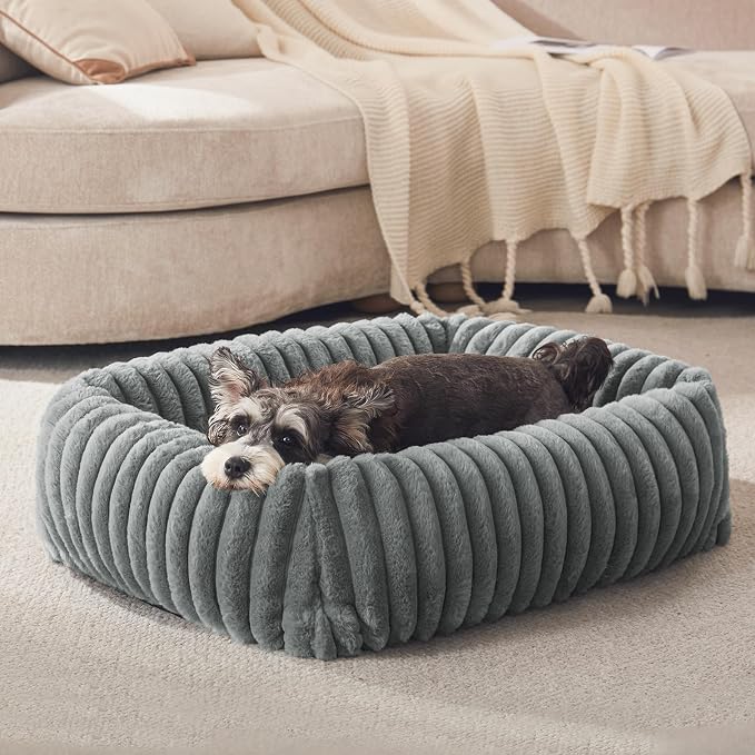 FURTIME Dog Bed for Small Dogs, Washable Orthopedic Dog Cat Bed with Removable Cover, Rectangle Soft Calming Sleeping Puppy Bed Durable Pet Cuddler with Anti-Slip Bottom, Grey, S (20"x19"x6")