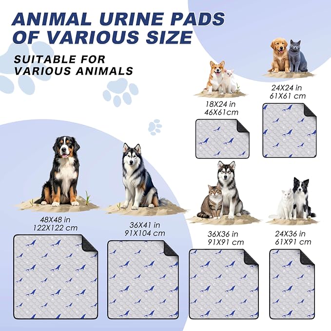 Washable Dog Pee Pads, Non-Slip Waterproof, 24 x 36 in, 2 Pack, Dolphin | Super absorbent, waterproof and non-slip; washable, reusable dog pads for crates, playpens, floors, furniture and travel